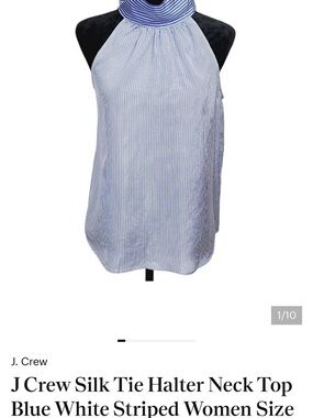J. Crew Blue and White Striped Silk Halter Tie Top